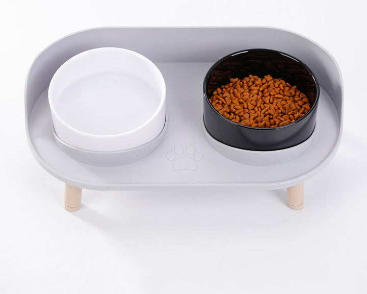 Set of elevated pet bowls, a double diner with non-slip feet, suitable for small to medium pets, modern