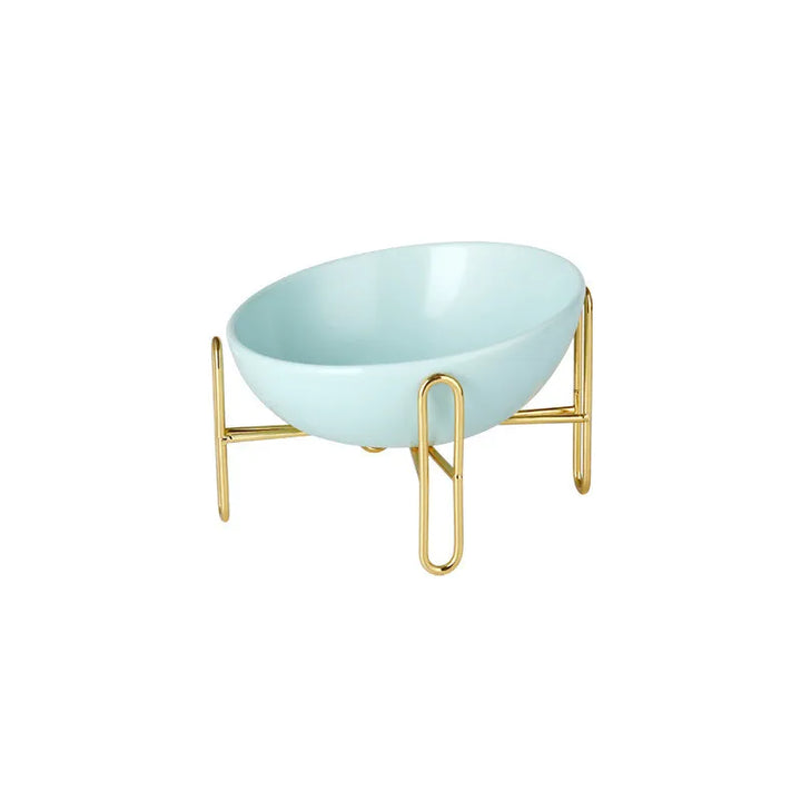 Stylish elevated dog bowl, two white ceramic dishes, raised height for comfortable eating, pet care essential