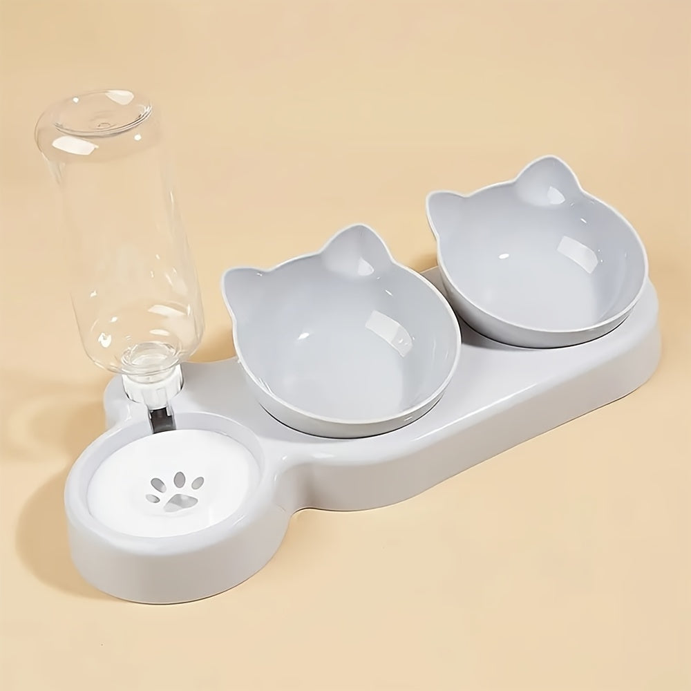 Ergonomic elevated pet feeder and automatic water dispenser, durable and easy-clean design.