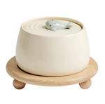 With stand - Elegant feeding station with ceramic bowls and wooden base