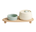 With stand & feeding bowl - Elegant feeding station with ceramic bowls and wooden base