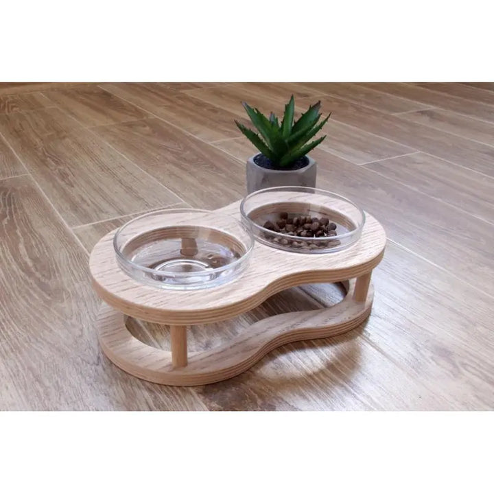 Pet food and water bowls, elevated wooden stand with non-slip base, suitable for small to medium dogs and cats