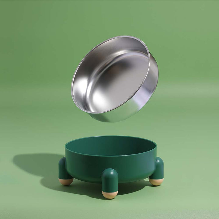 Modern pet accessory: elevated dog bowl with four-legged design for comfortable feeding