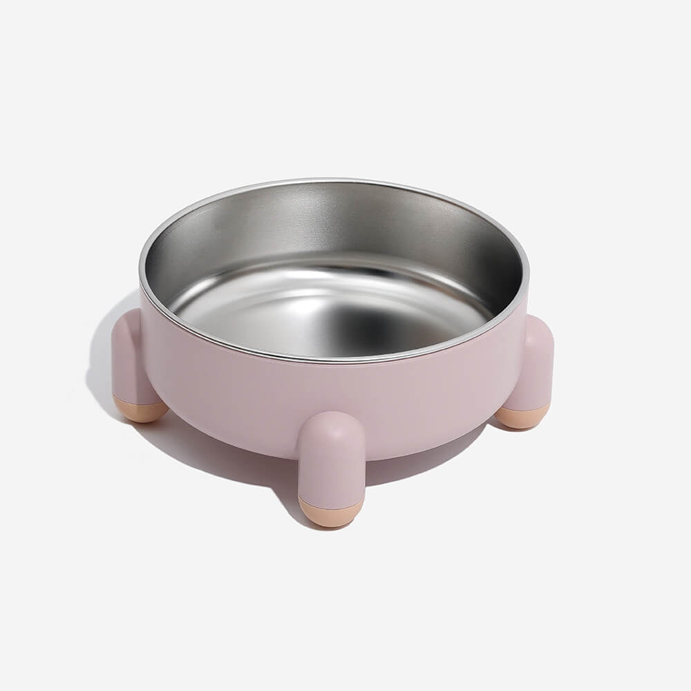 Modern pet feeding solution: elevated tetrapod bowl with two stainless steel dishes
