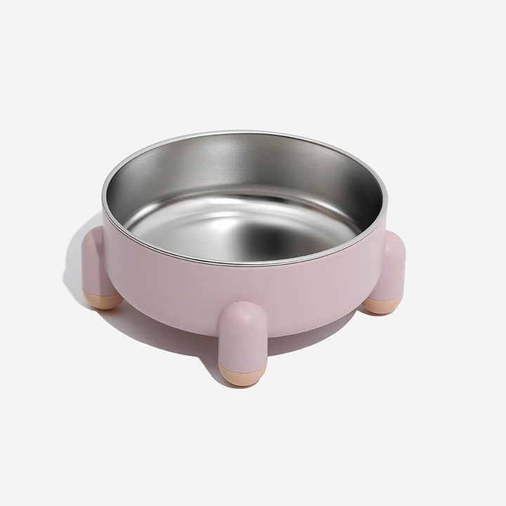 Modern pet feeding solution: elevated tetrapod bowl with two stainless steel dishes