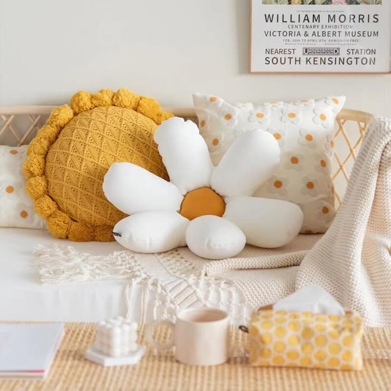 Elegant embroidered flower throw pillow, adding a touch of nature-inspired beauty to any room