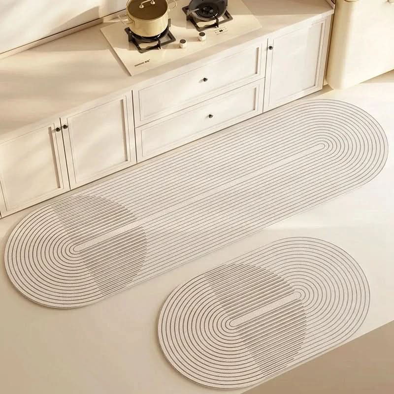 Stylish non-slip anti-fatigue kitchen mat enhances kitchen decor while providing ergonomic comfort.