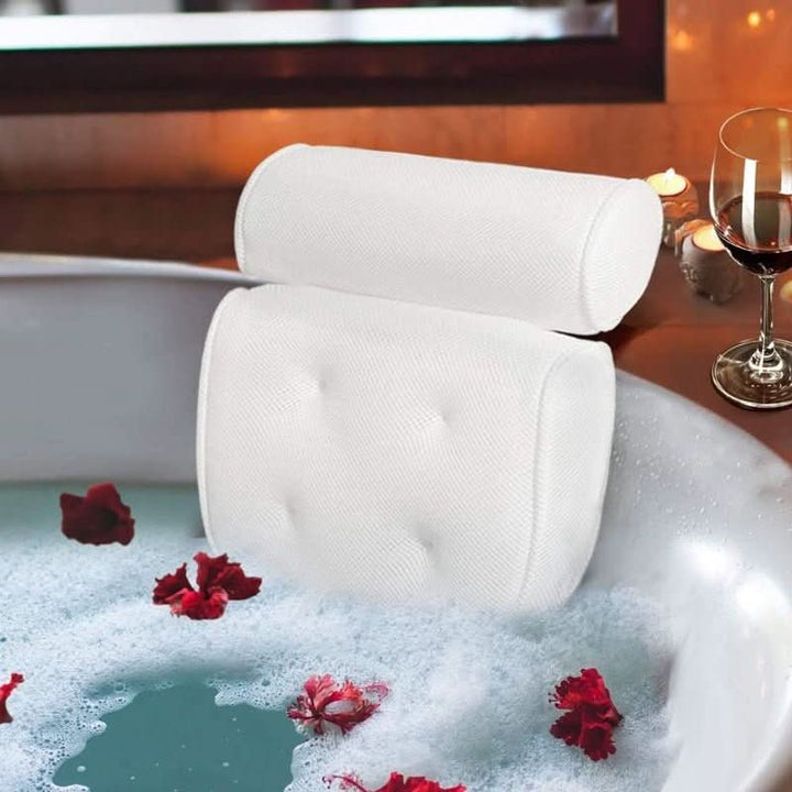 Plush bath cushion for self-care; provides ergonomic neck and head support, enhancing your comfortable bath experience.