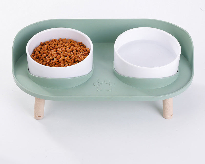 Ergonomic elevated double pet food bowl with non-slip base for cats and dogs, easy to clean
