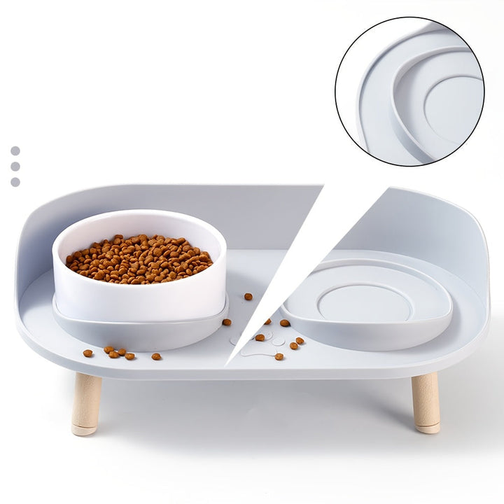 Front view of an elevated double pet bowl designed for comfortable and healthy feeding of pets