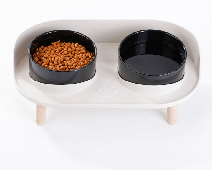 Close-up of the non-slip base on an elevated double pet bowl for stable feeding experience