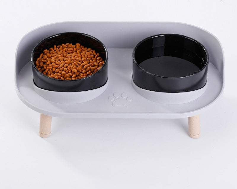 White ergonomic elevated double pet feeder, promoting better posture for cats and dogs