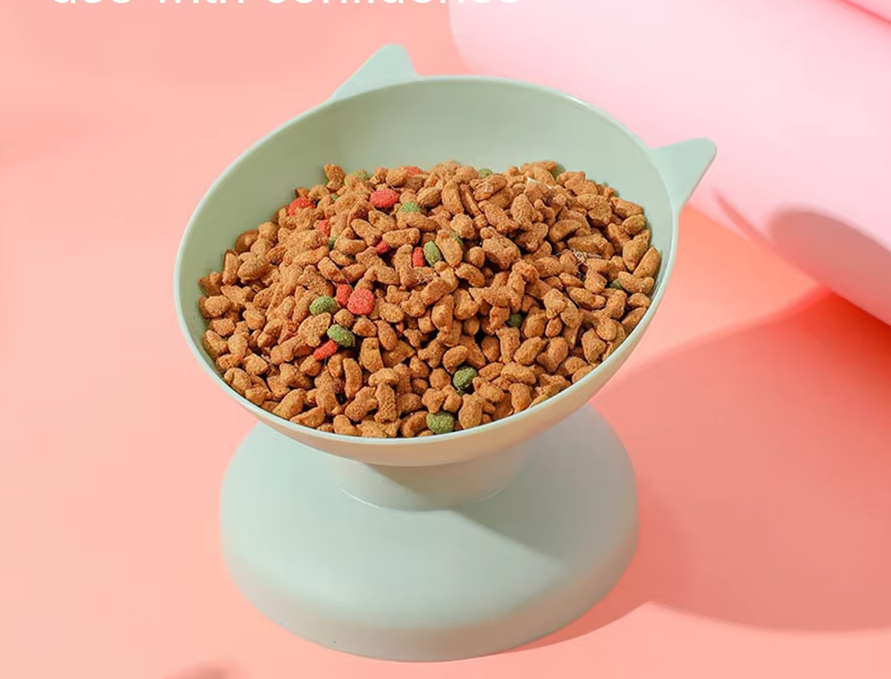 Non-slip ergonomic elevated dog bowl, perfect for small breeds & cats, supports cervical spine.