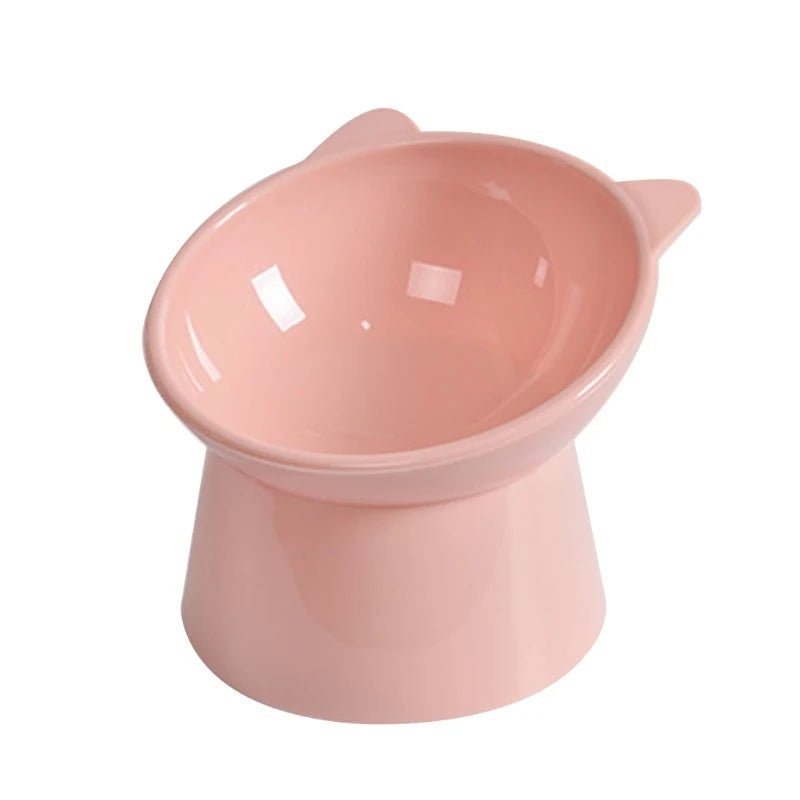 Close-up of slanted stainless steel pet bowl in an elevated feeder, designed for easy eating & digestion