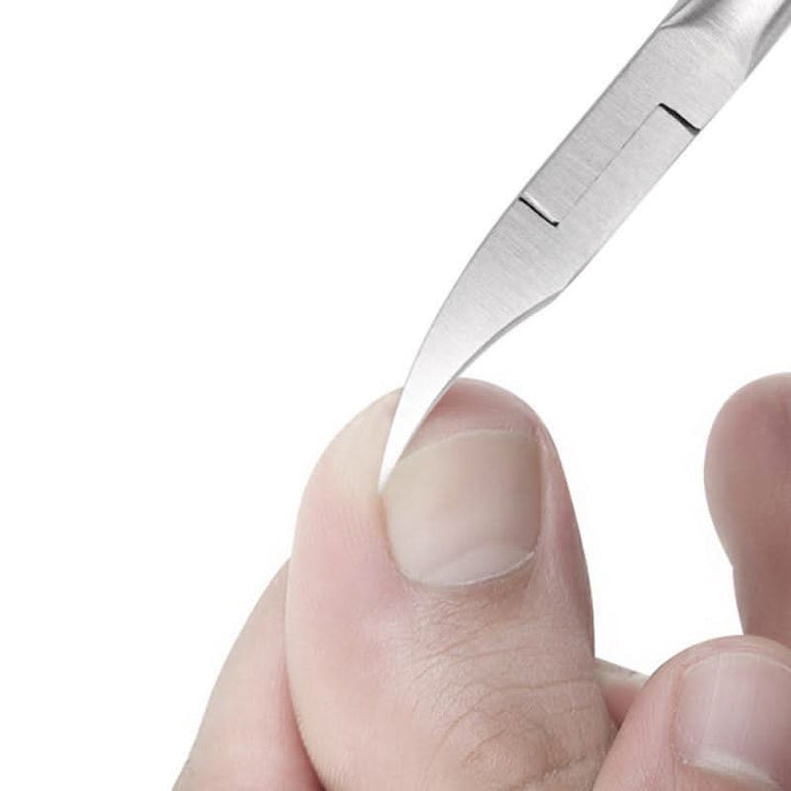 Ergonomic nail scissors with sharp blades for thick and ingrown toenails. Personal foot care.