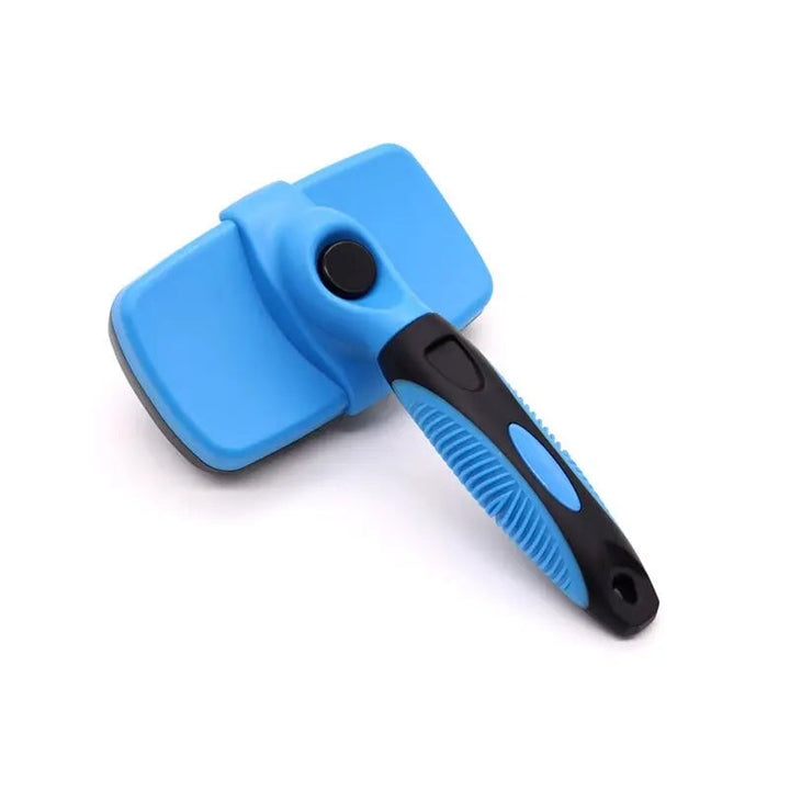 Ergonomic pet grooming brush for dogs and cats with self-cleaning feature, tangle remover