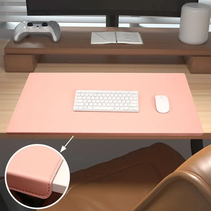 Durable PU leather desk protector mat with ergonomic wrist rest, perfect for home office organization.