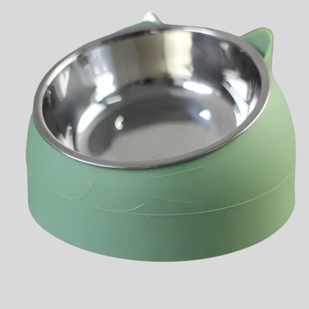 Set of white ergonomic raised cat bowls, designed for stylish and healthy pet feeding