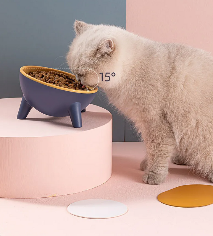 Ergonomic raised pet food bowl for cats & dogs, elevated design for comfortable feeding
