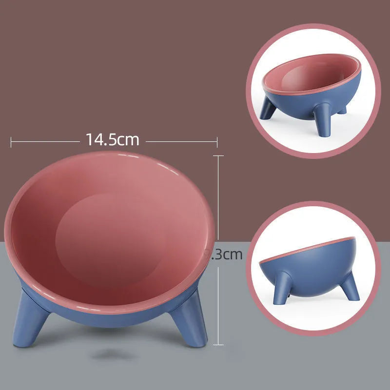 Raised cat feeder with ergonomic design reducing neck strain, suitable for small dogs too