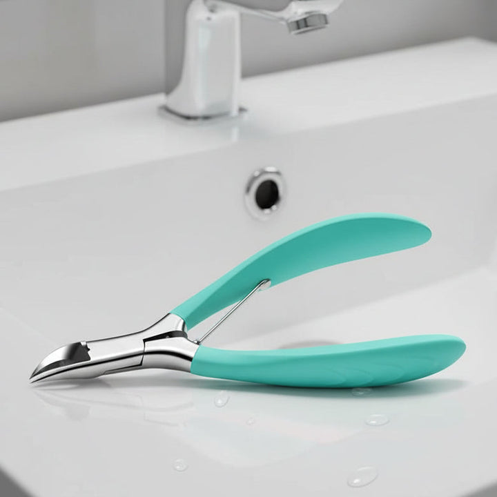 Ergonomic stainless steel toenail clipper for seniors, designed for easy use on thick nails.