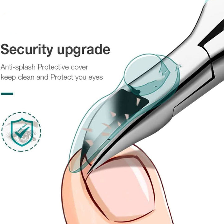 Precise anti-splash stainless steel toenail clipper, ergonomic design for seniors with thick or ingrown nails.