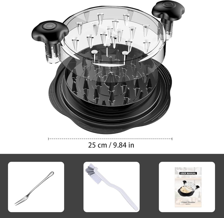 Effortless ErgoShredder kitchen tool, quickly shreds chicken & meat. Ideal for simple food prep.