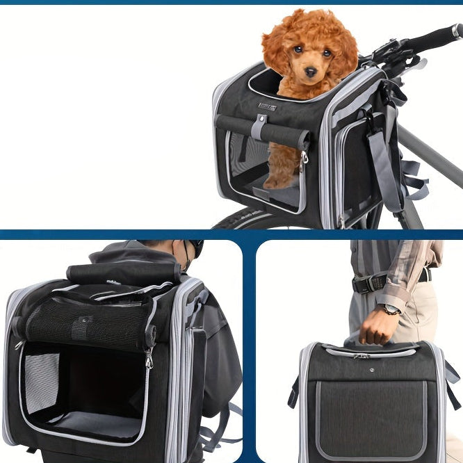 Small pet bike basket, expandable for cats or dogs, attaches to handlebars, ideal for travel and cycling