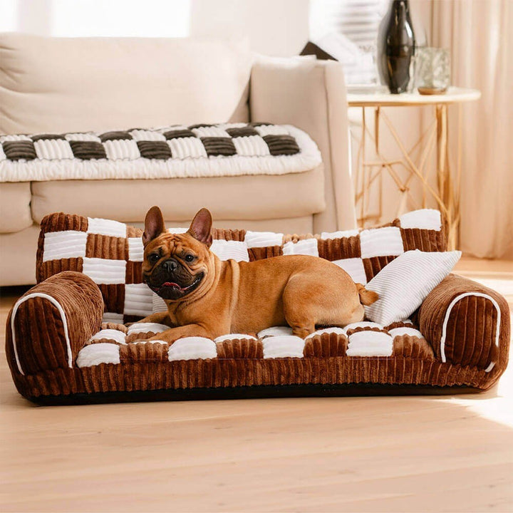 Spacious gray orthopedic pet sofa bed for dogs, designed for joint support and ultimate comfort
