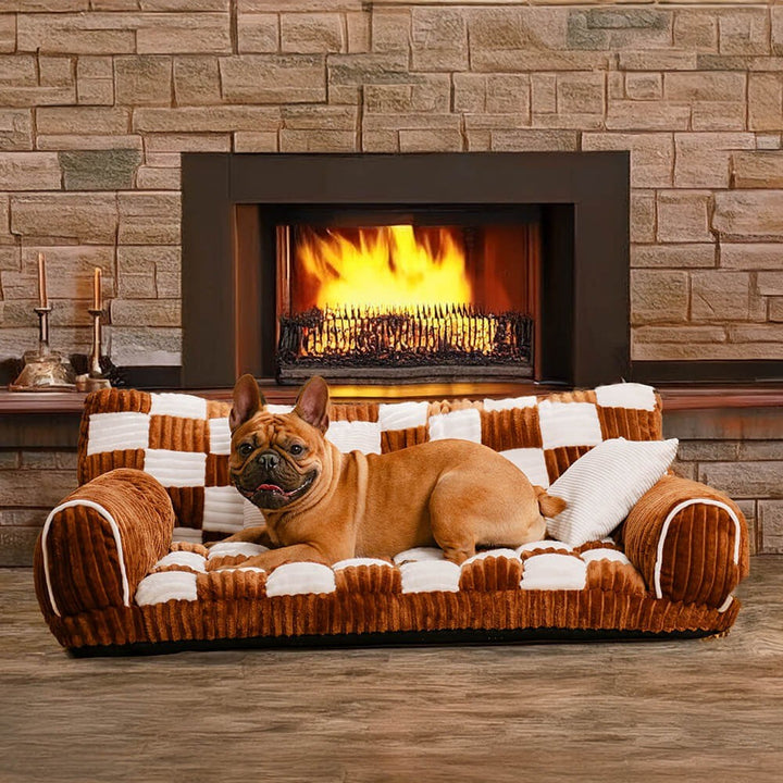 Large dog bed: brown orthopedic sofa with thick bolsters and washable cover for pets
