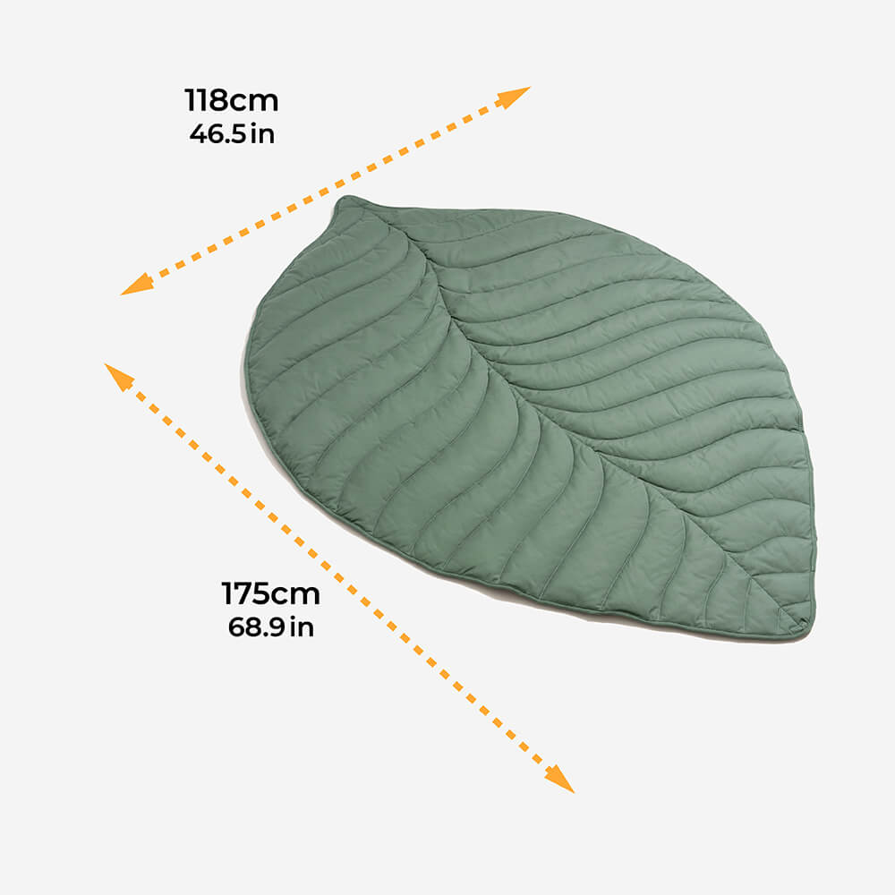 Green leaf design pet bed, extra large dog blanket, comfortable unisex mat for pet owners, washable.