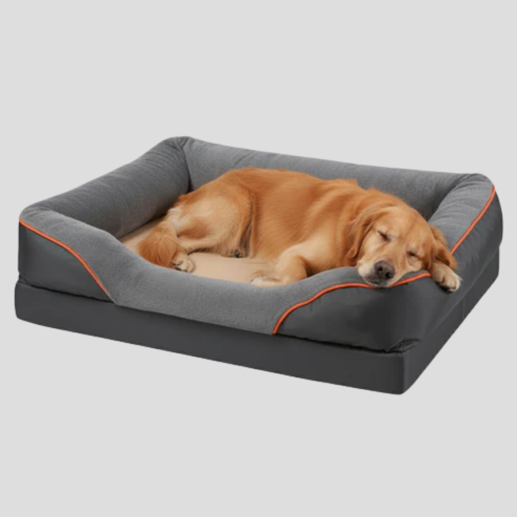 Supportive extra-large memory foam pet bed with non-slip base, ensuring comfortable sleep for big dogs.