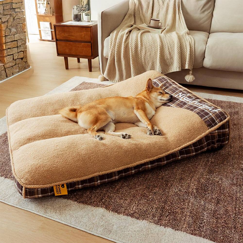 Extra large washable fluffy rectangle dog bed with orthopedic support, teddy fleece