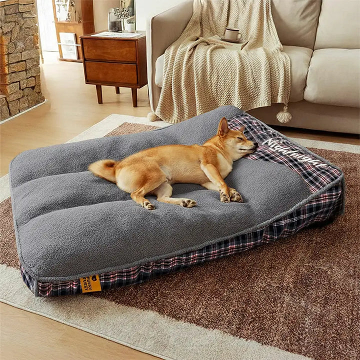 Washable extra large rectangular dog bed, plush teddy fleece for comfort & support