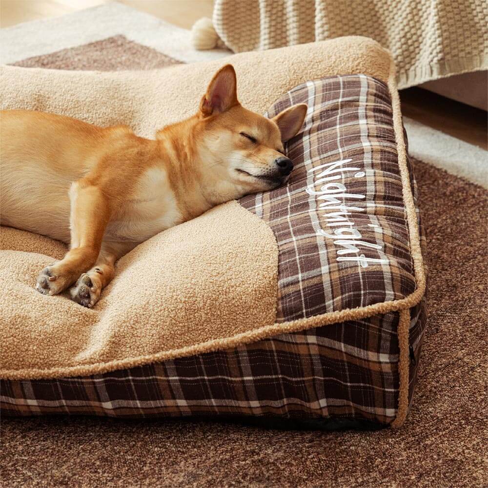 Large dog bed, plush teddy fleece rectangle, washable for easy cleaning and comfort