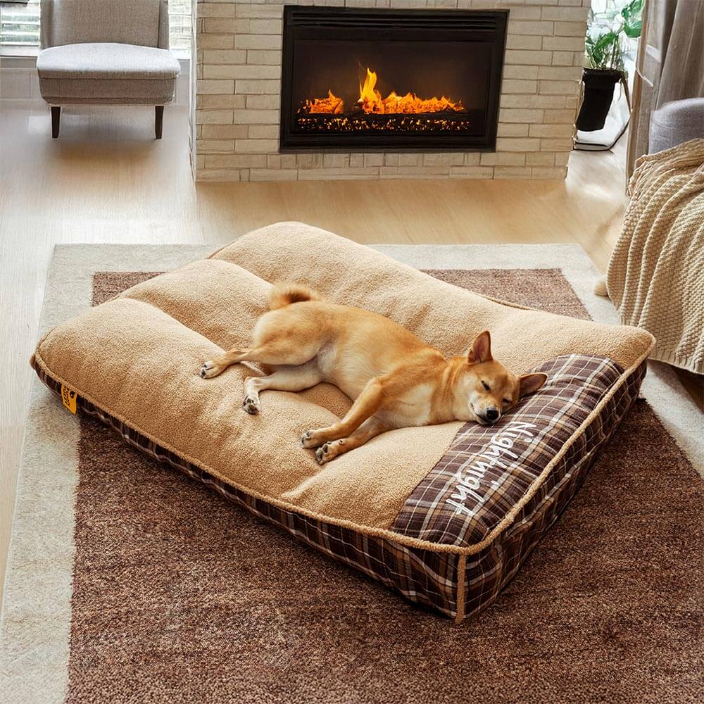 Washable extra large dog bed, soft teddy fleece rectangle for superior comfort