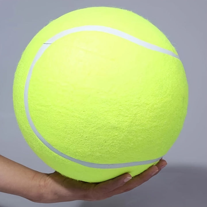 Large dog tennis ball, non-toxic rubber, ideal for active outdoor play and strong chewers.