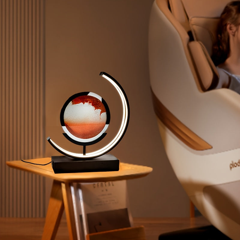 Mesmerizing LED hourglass lamp with flowing sand art, a captivating piece for any space.