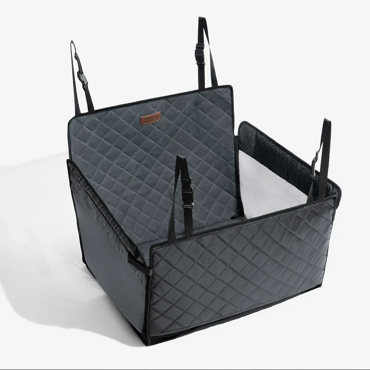 Puppy car seat protection: faux leather water-resistant hammock for back seat.