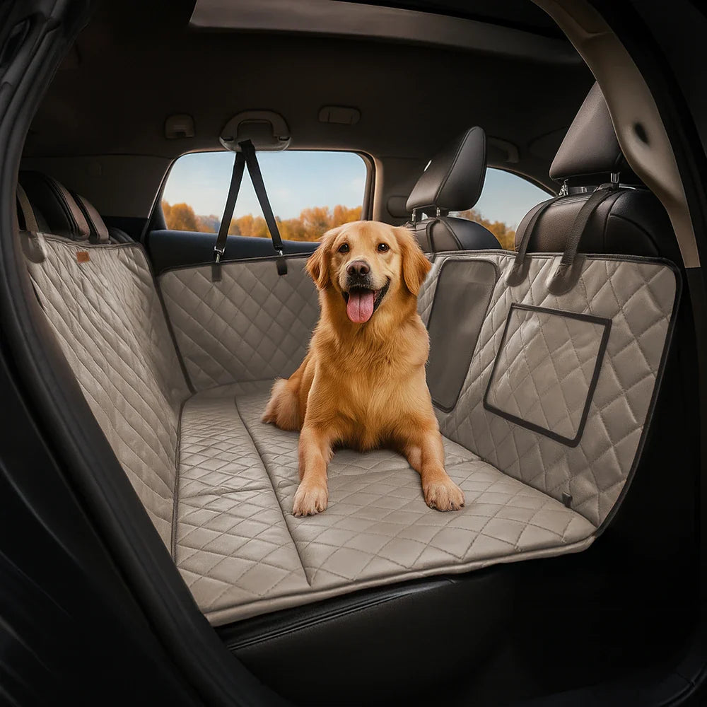 Faux leather pet car mat, water-resistant and scratch-proof for dog owners.