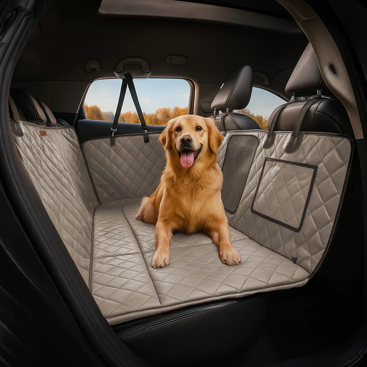 Faux leather pet car mat, water-resistant and scratch-proof for dog owners.