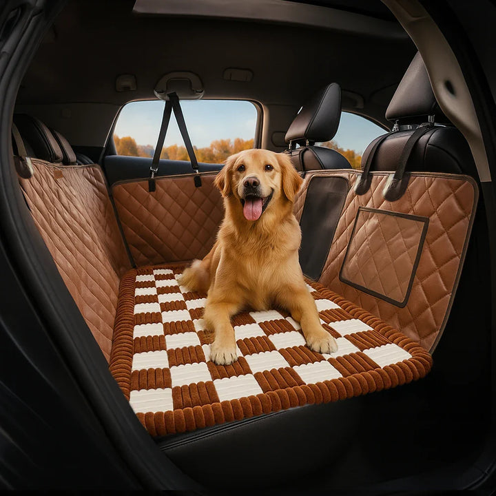 Stylish dog car accessory: faux leather waterproof seat cover, keeps car pristine.