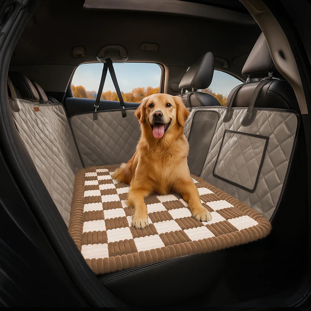 Pet hammock for cars, water-resistant faux leather, universal fit dog seat protector.