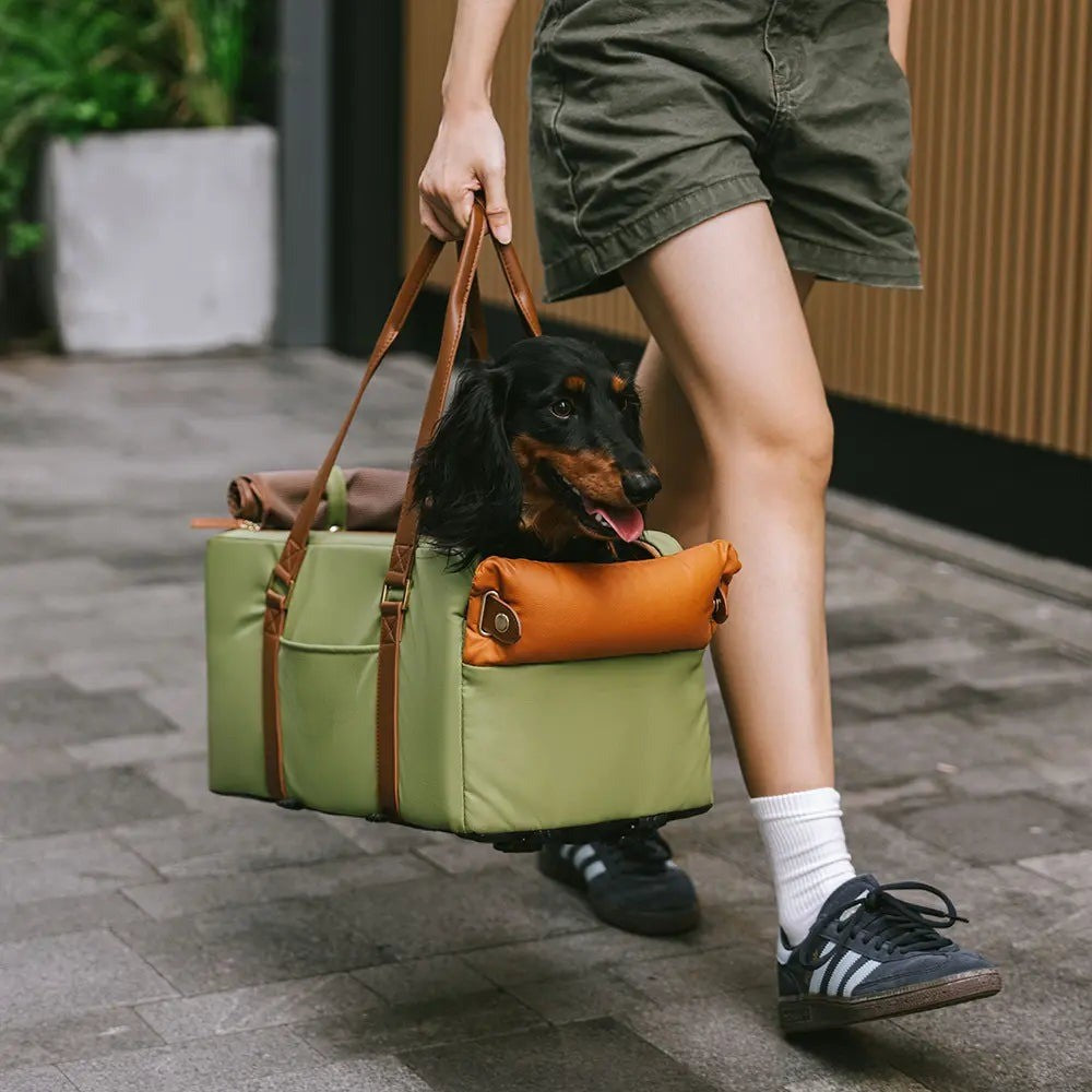 Stylish pet car seat for center console, offering a safe and cozy travel experience for pets.