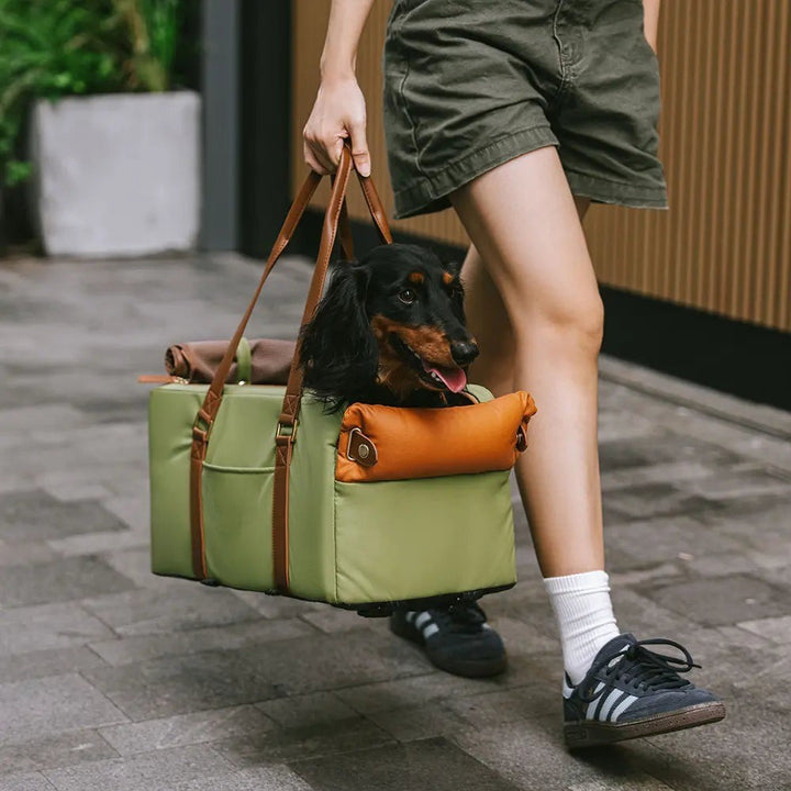 Stylish pet car seat for center console, offering a safe and cozy travel experience for pets.