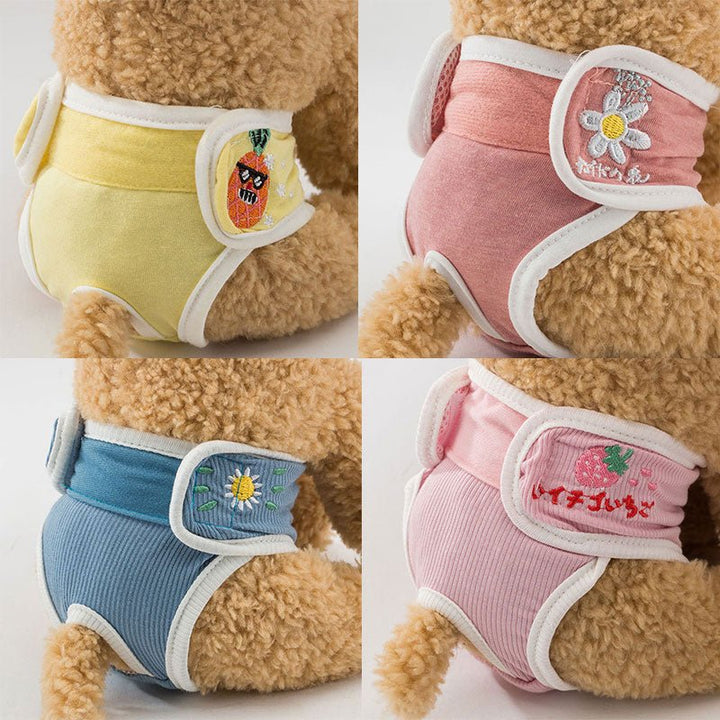 Washable dog diaper for female dogs, eco-friendly pet health solution with adjustable bands.