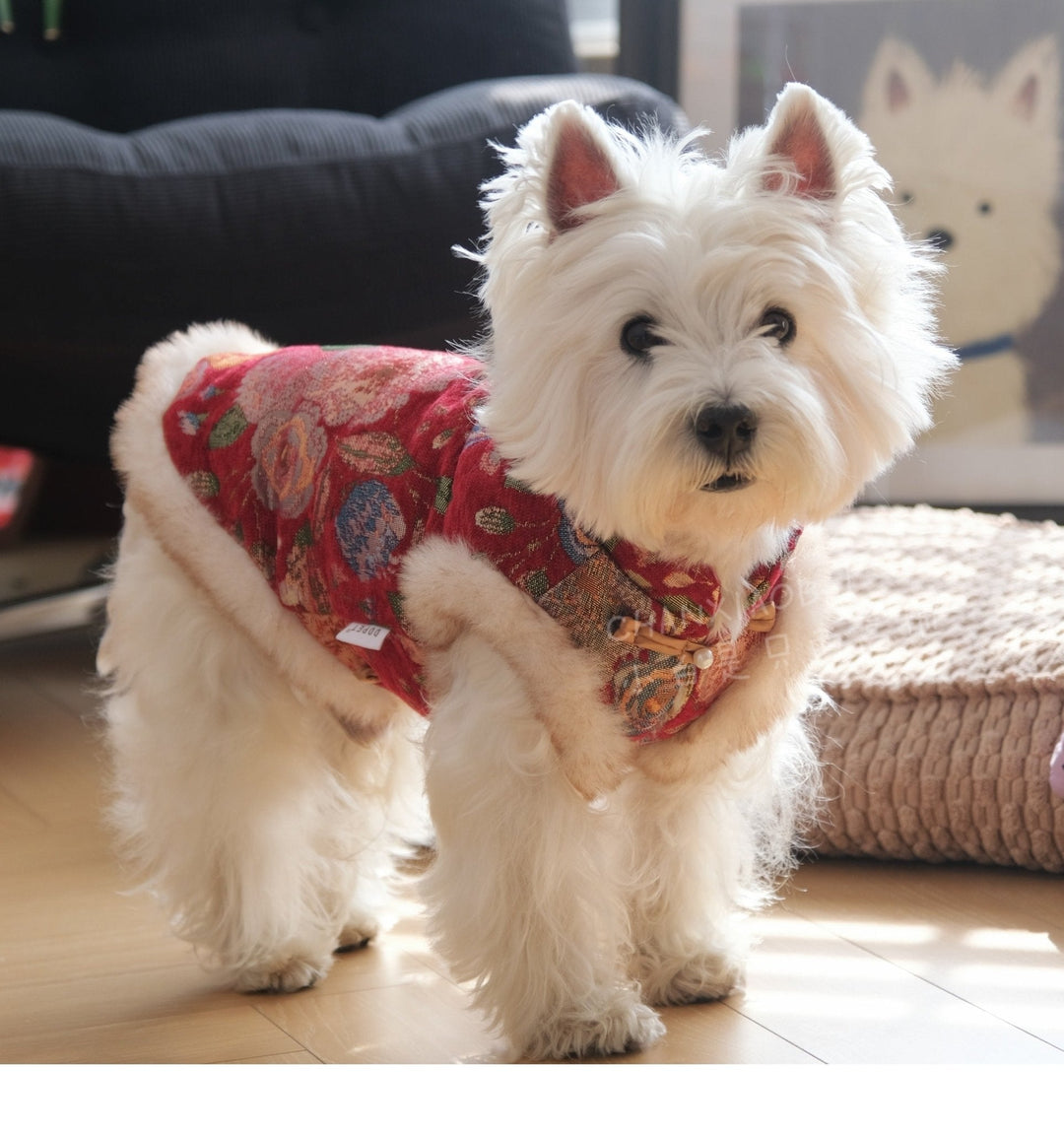 Comfortwear pet vest for dogs, red festive holiday design, ideal for winter celebrations.