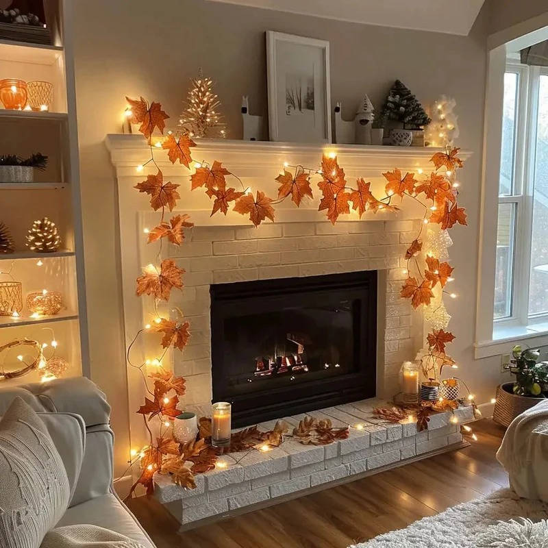 Indoor lighted ornament garland with warm glow LEDs & flexible wire, great for party & event decor.