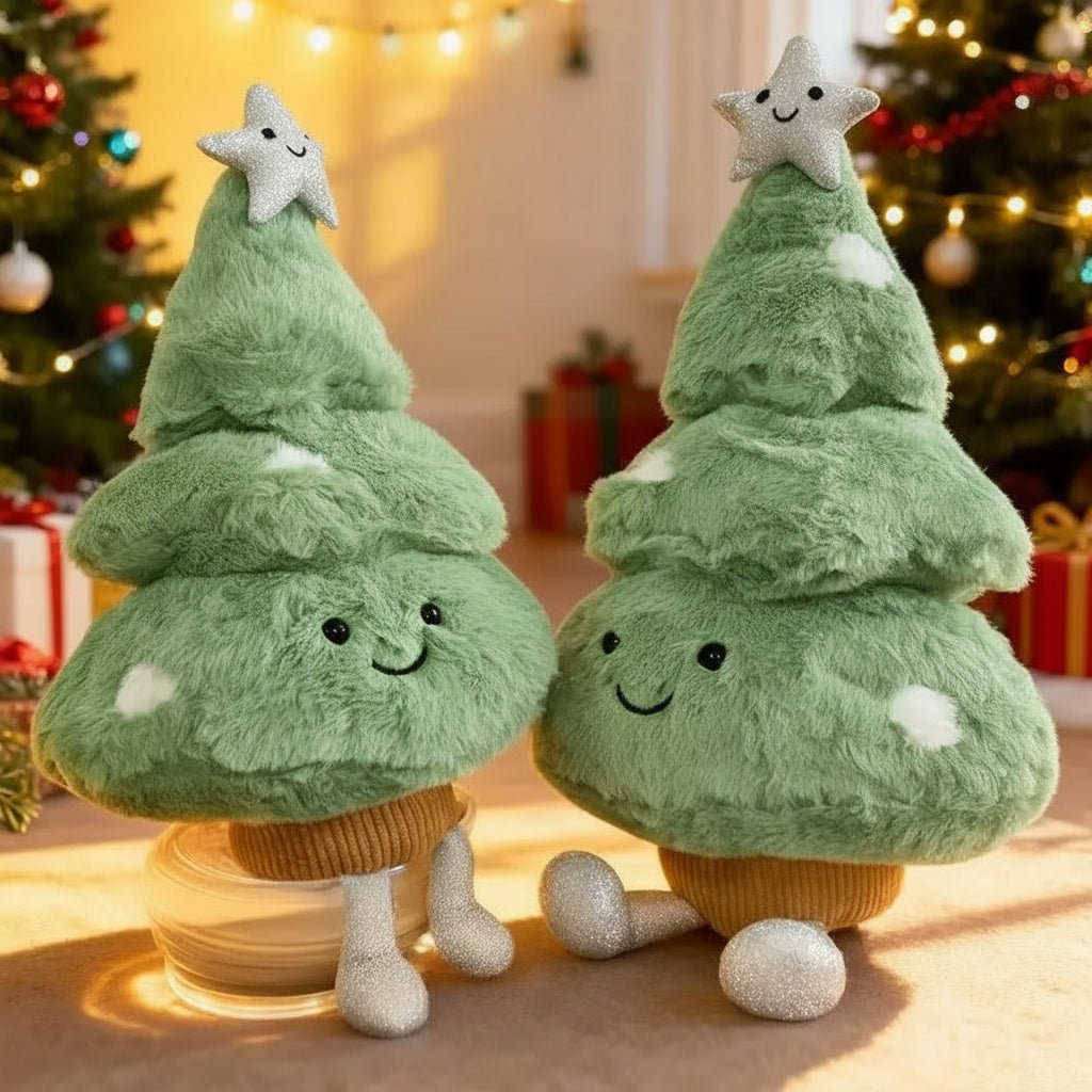 Soft plush Christmas tree figurine, an adorable holiday decor piece for festive home accents & gifts.