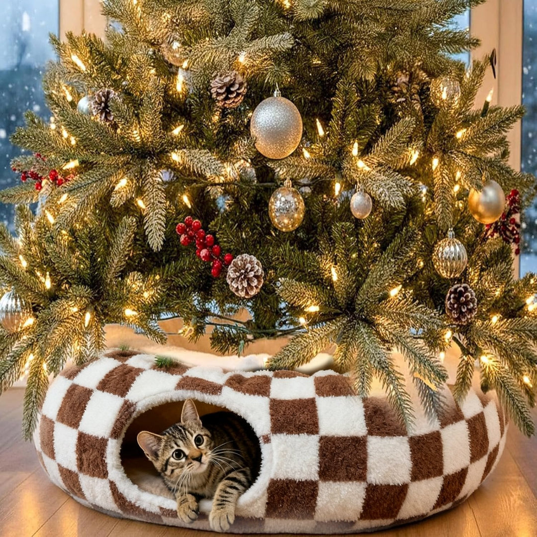 Cat supplies: Christmas Tree Cat Tunnel, a unique holiday gift for pets, offering fun and a cozy rest spot